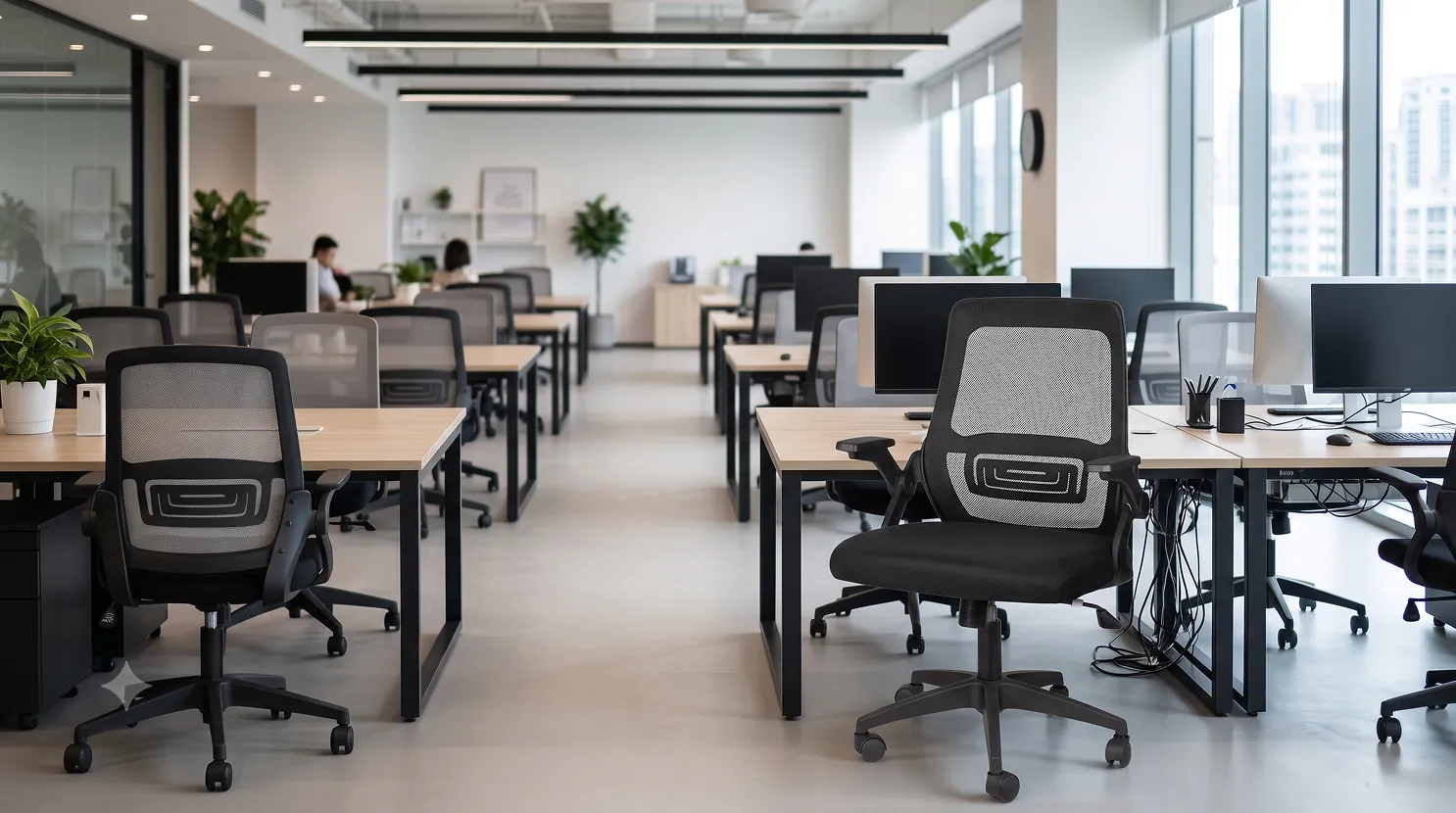 Oficina corporativa amueblada con estaciones de trabajo